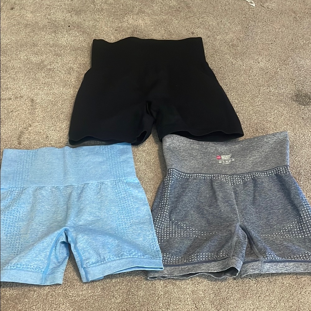 Set of Three Women's Athletic Shorts - Black, Blue, Gray